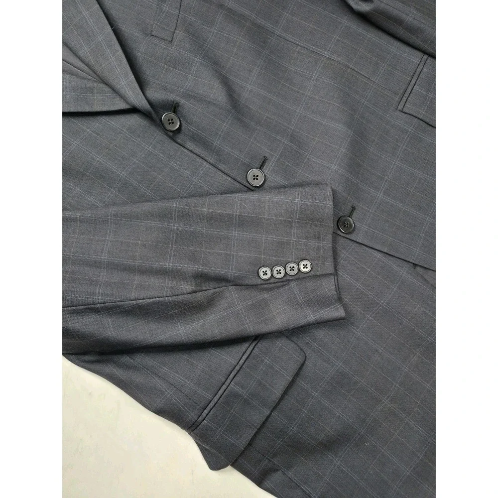Joseph Abboud Mens Wool Sports Coat 44R Blue Check USA 3 Button Blazer N506
